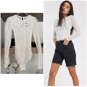 Free People Make Out Mesh Bodysuit in Ivory